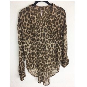 Free People | Animal Print High Low Button Top